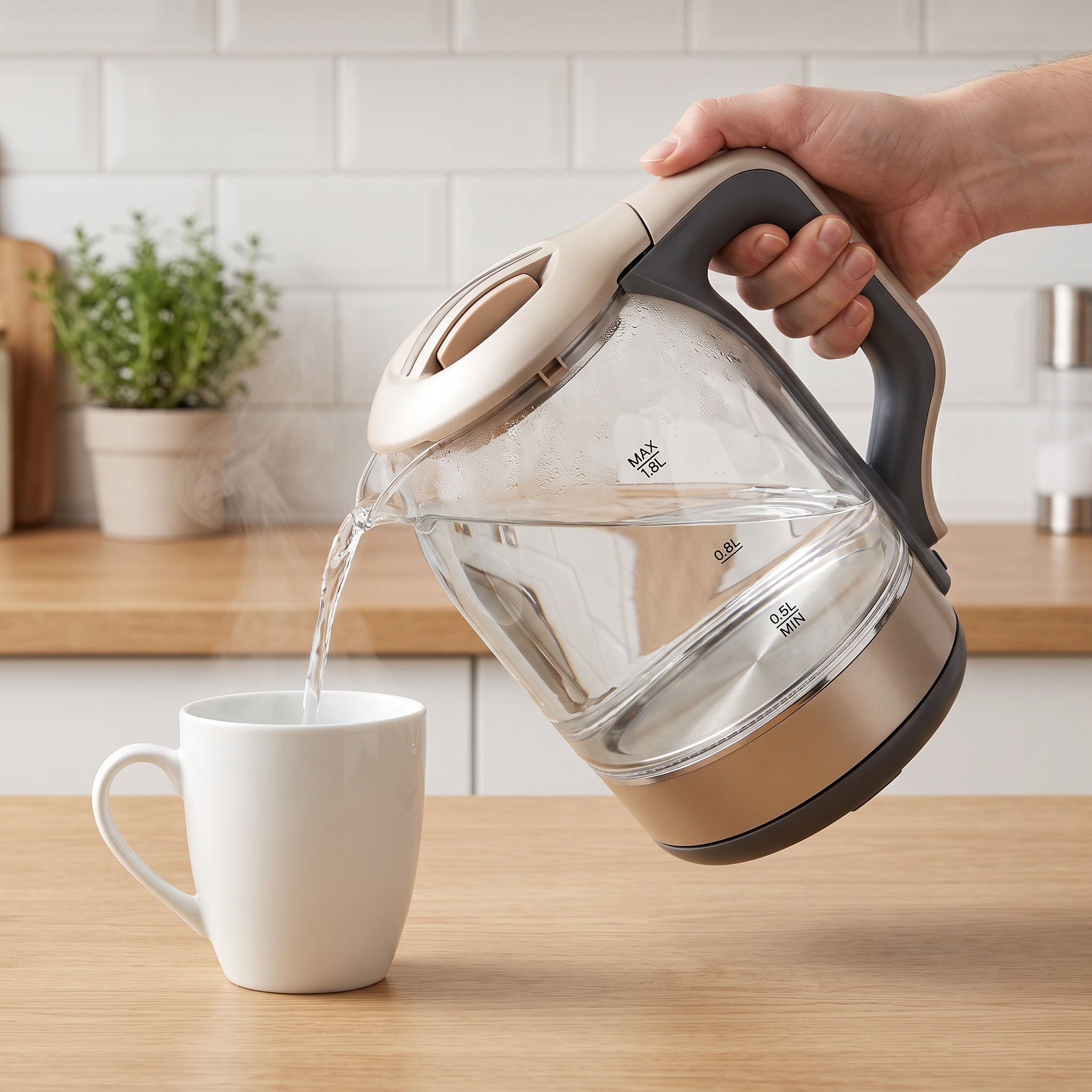 1500W Glass Water Kettle with Water-Level Scale and Auto Shut-Off