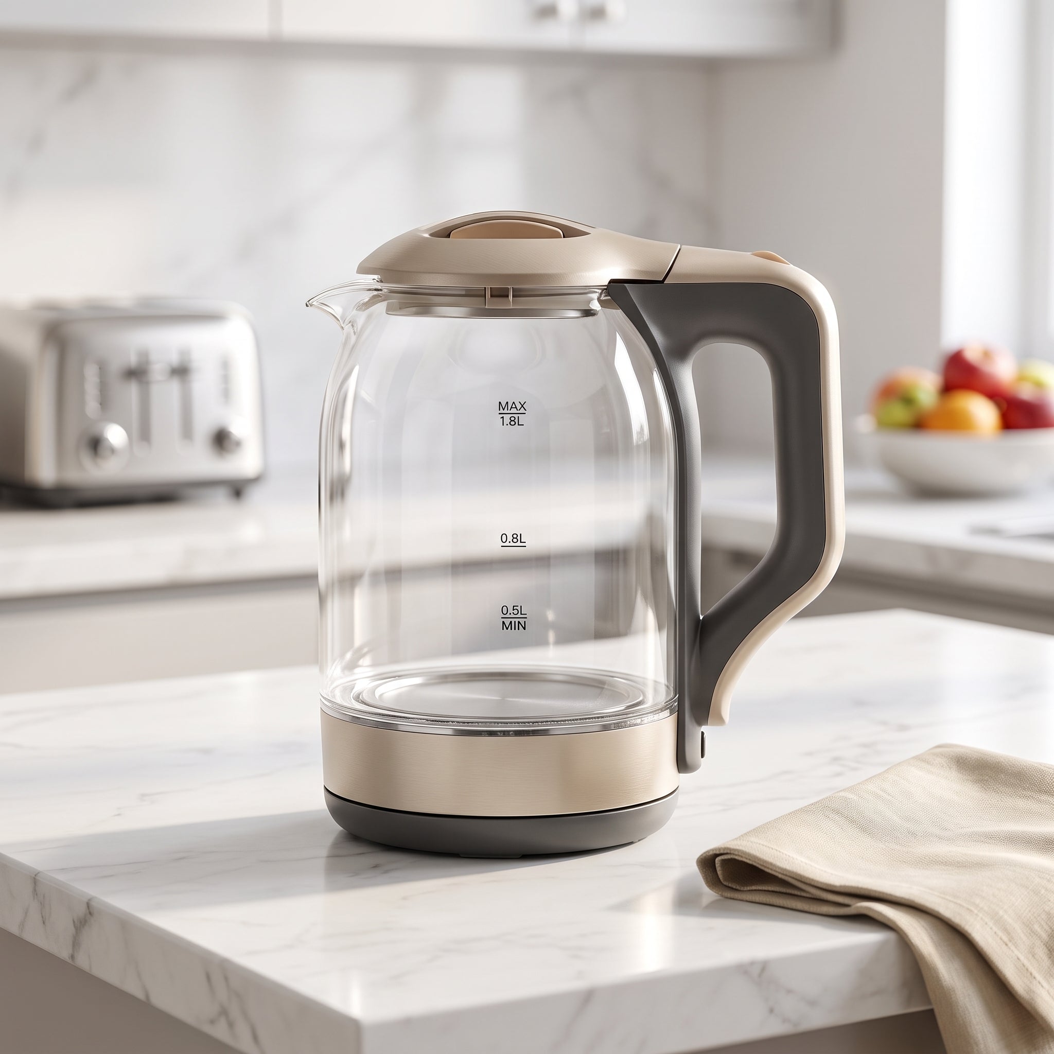 1500W Glass Water Kettle with Water-Level Scale and Auto Shut-Off