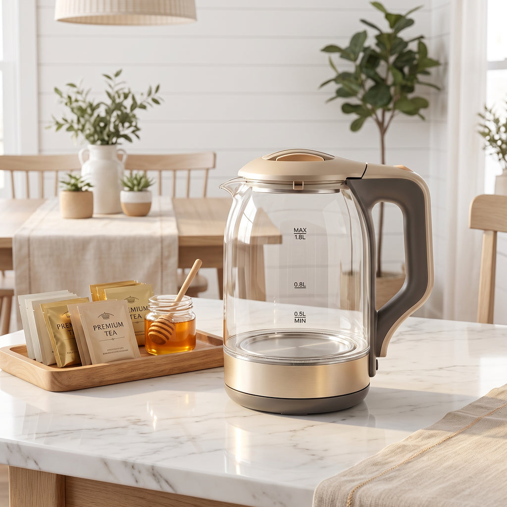 1500W Glass Water Kettle with Water-Level Scale and Auto Shut-Off
