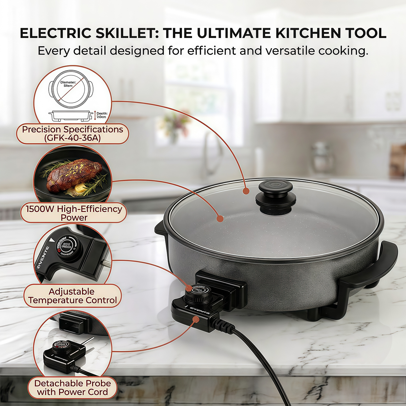 Electric Skillet with Adjustable Thermostat