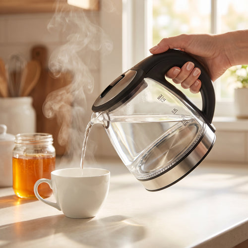 1.2L Compact Glass Electric Kettle with Blue LED – ORF-G02A