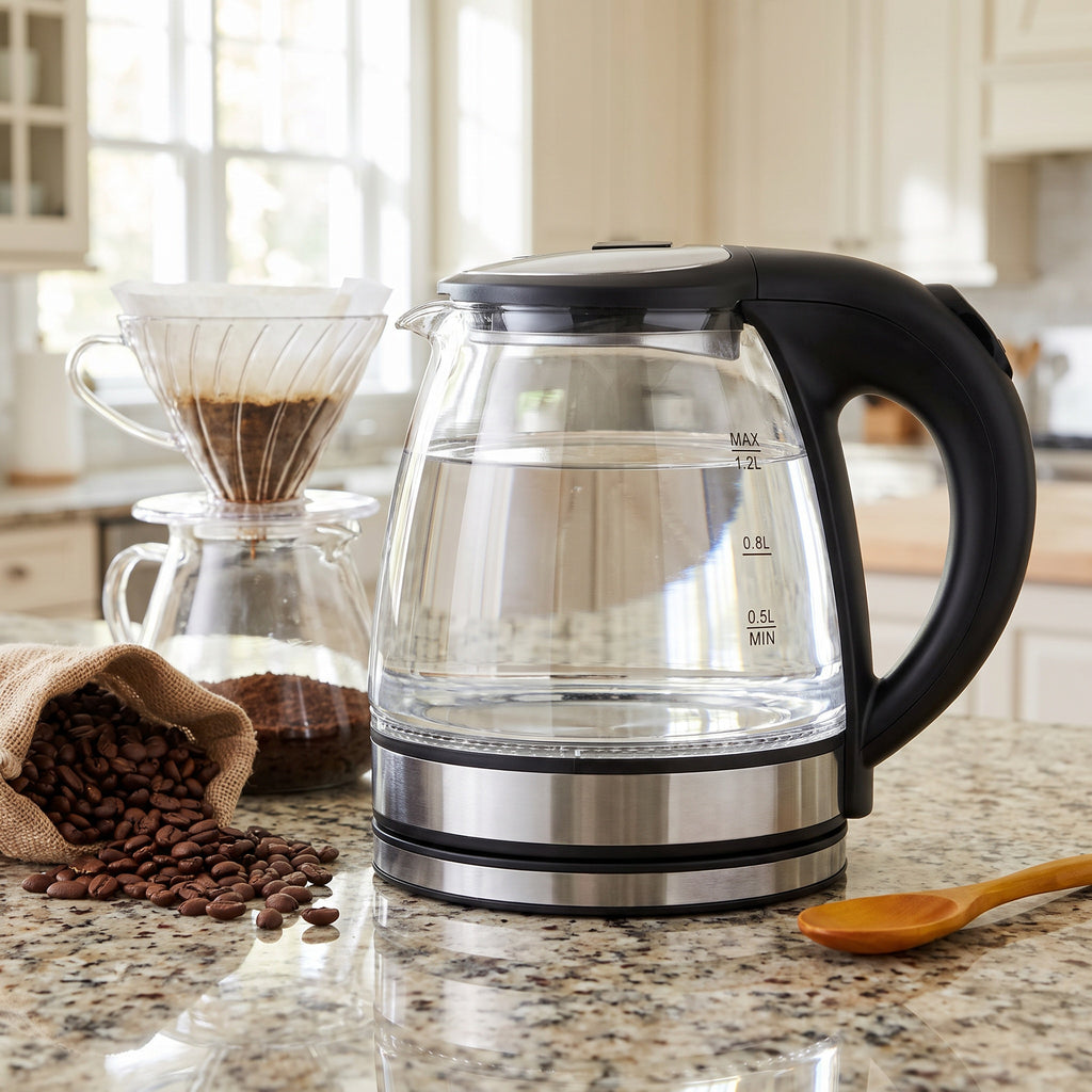 1.2L Compact Glass Electric Kettle with Blue LED – ORF-G02A