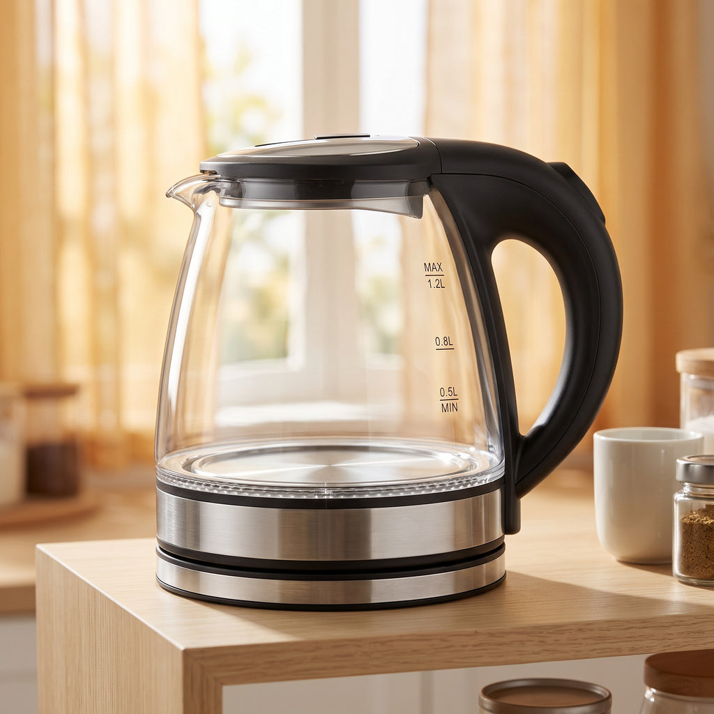1.2L Compact Glass Electric Kettle with Blue LED – ORF-G02A