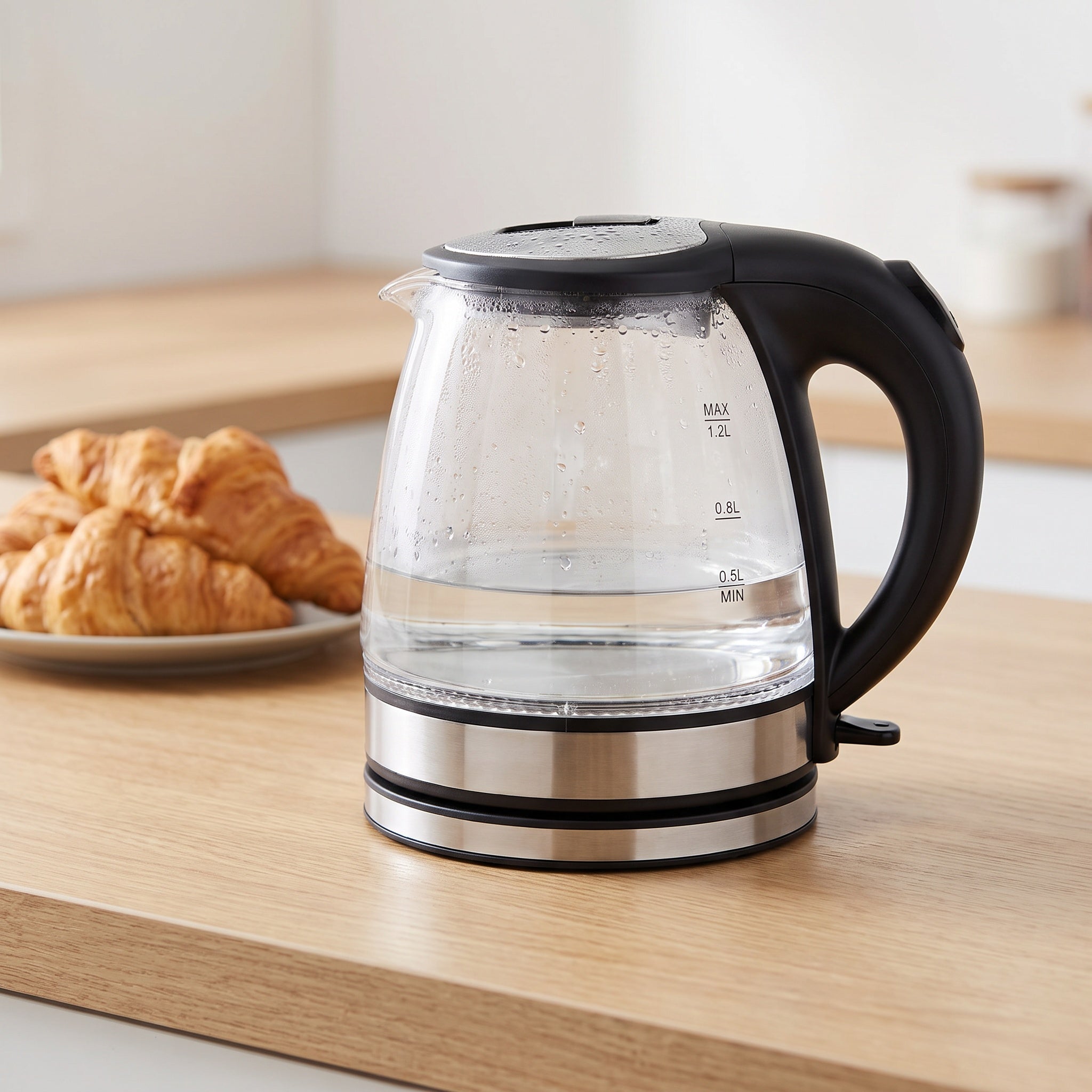 1.2L Compact Glass Electric Kettle with Blue LED – ORF-G02A
