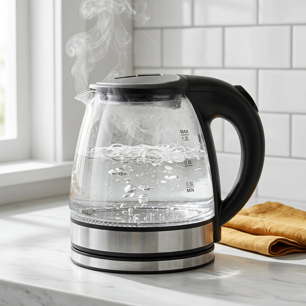 1.2L Compact Glass Electric Kettle with Blue LED – ORF-G02A