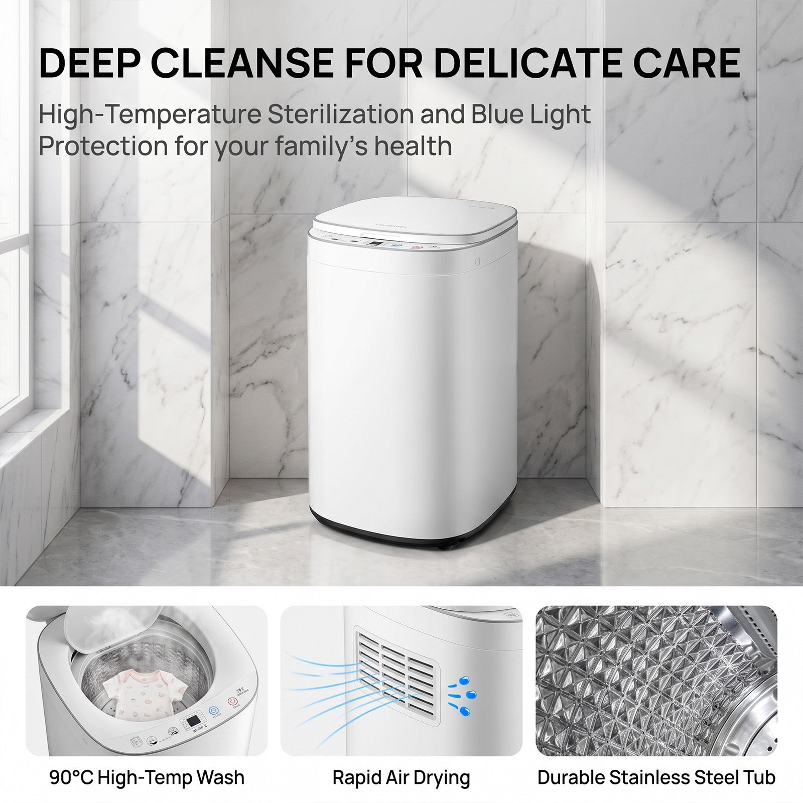 XQB45-668L high-temperature sterilization and blue light washing features