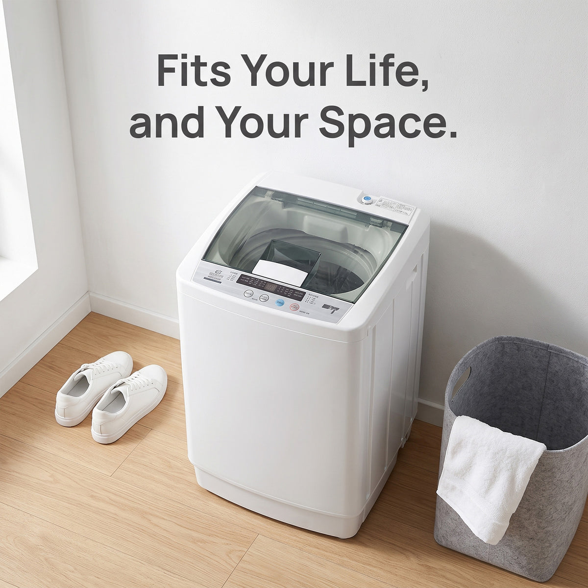 XQB52-168 compact shoe washing machine lifestyle view